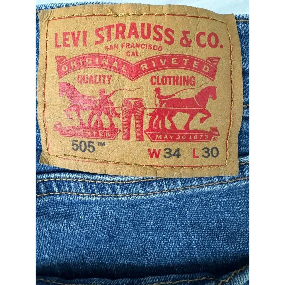 Levis 505 Regular Fit Straight Leg Mens Jeans Medium Wash Blue W34 L30